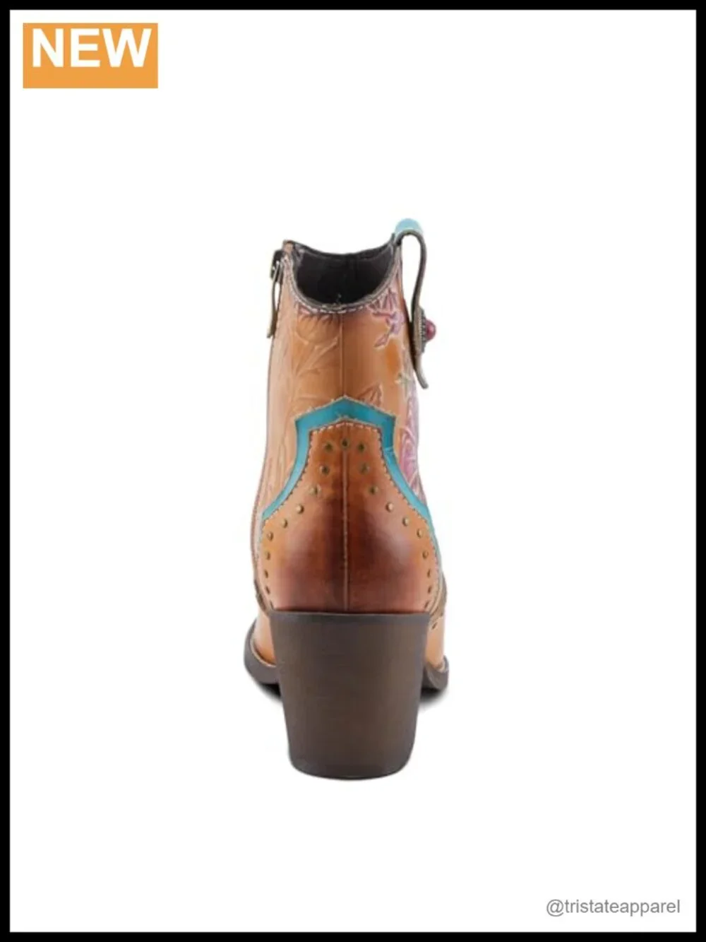 Mid-Calf Floral Cowboy Bootie Leather Ankle High Zipper Casual
